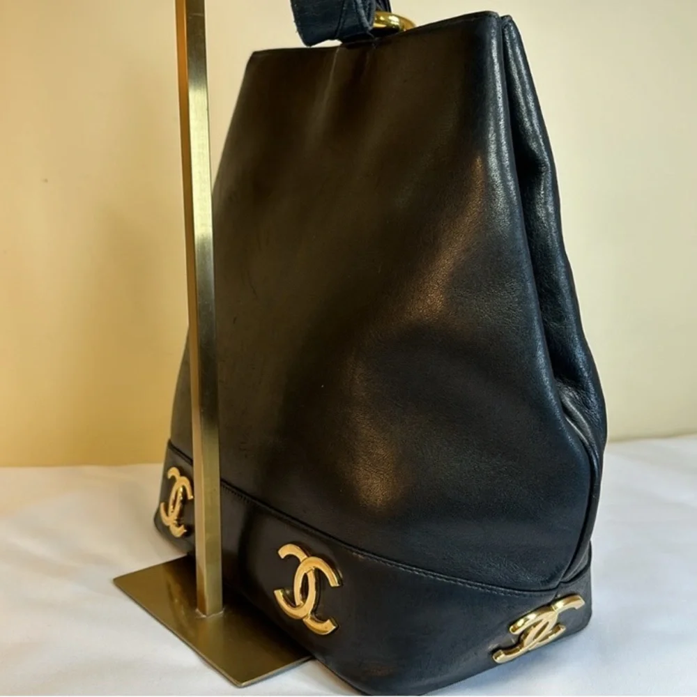 CHANEL CC Calfskin Shoulder Bucket Bag 24K Goldplated.